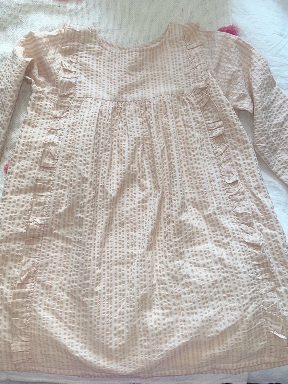 Girls' Roller Rabbit Long Sleeve Ruffle Seersucker Dress